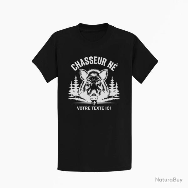 T-shirt Chasse Chasseur n? Sanglier personnalisable Noir