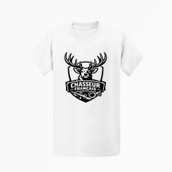 T-shirt Chasse Chasseur fran?ais Cerf et fusil Blanc