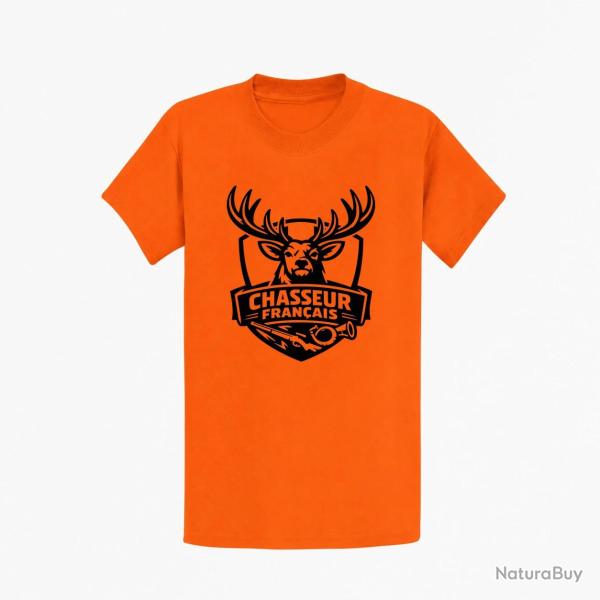 T-shirt Chasse Chasseur fran?ais Cerf et fusil Orange