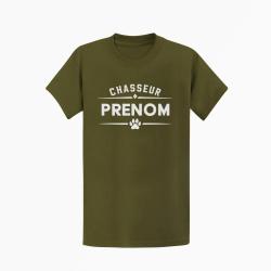 T-shirt Chasse Chasseur pr?nom Personnalisable Kaki / Blanc