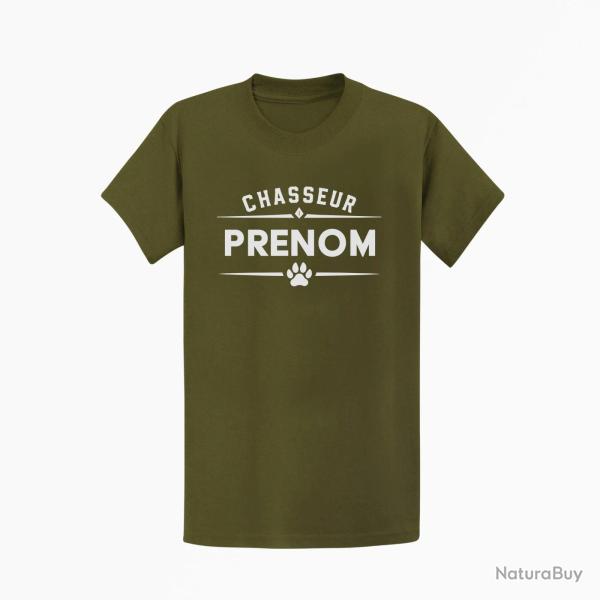 T-shirt Chasse Chasseur pr?nom Personnalisable Kaki / Blanc
