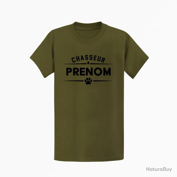 T-shirt Chasse Chasseur pr?nom Personnalisable Kaki / Noir