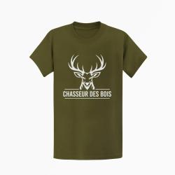 T-shirt Chasse Chasseur des bois Cerf Kaki / Blanc