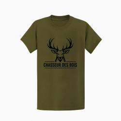 T-shirt Chasse Chasseur des bois Cerf Kaki / Noir
