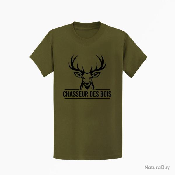 T-shirt Chasse Chasseur des bois Cerf Kaki / Noir