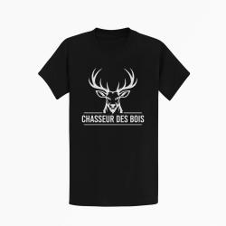 T-shirt Chasse Chasseur des bois Cerf Noir