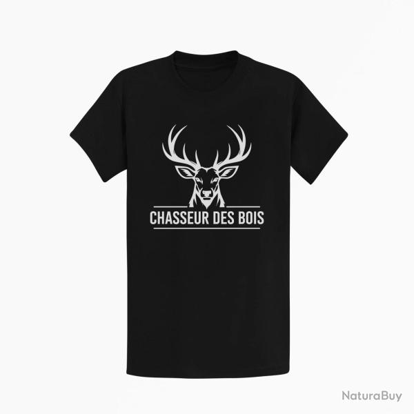 T-shirt Chasse Chasseur des bois Cerf Noir