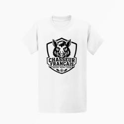 T-shirt Chasse Chasseur fran?ais Blason sanglier Blanc