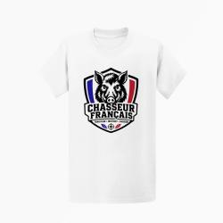 T-shirt Chasse Chasseur fran?ais Blason sanglier Blanc / Tricolore