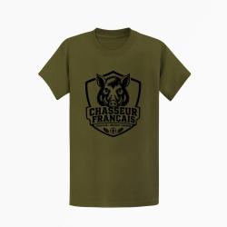 T-shirt Chasse Chasseur fran?ais Blason sanglier Kaki / Noir