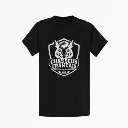 T-shirt Chasse Chasseur fran?ais Blason sanglier Noir