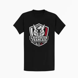 T-shirt Chasse Chasseur fran?ais Blason sanglier Noir / Blanc et rouge