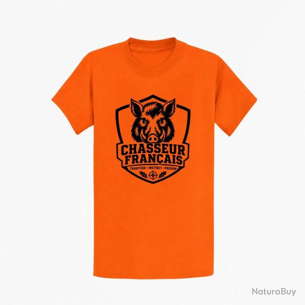 T-shirt Chasse Chasseur fran?ais Blason sanglier Orange