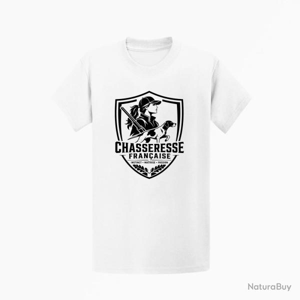 T-shirt Chasse Chasseresse fran?aise Blason Blanc