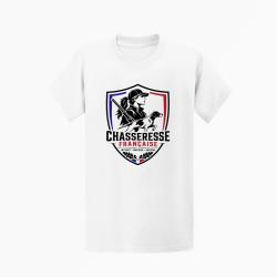 T-shirt Chasse Chasseresse fran?aise Blason Blanc / Tricolore