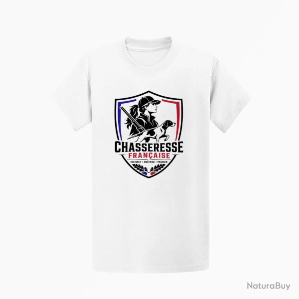 T-shirt Chasse Chasseresse fran?aise Blason Blanc / Tricolore