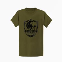 T-shirt Chasse Chasseresse fran?aise Blason Kaki / Noir