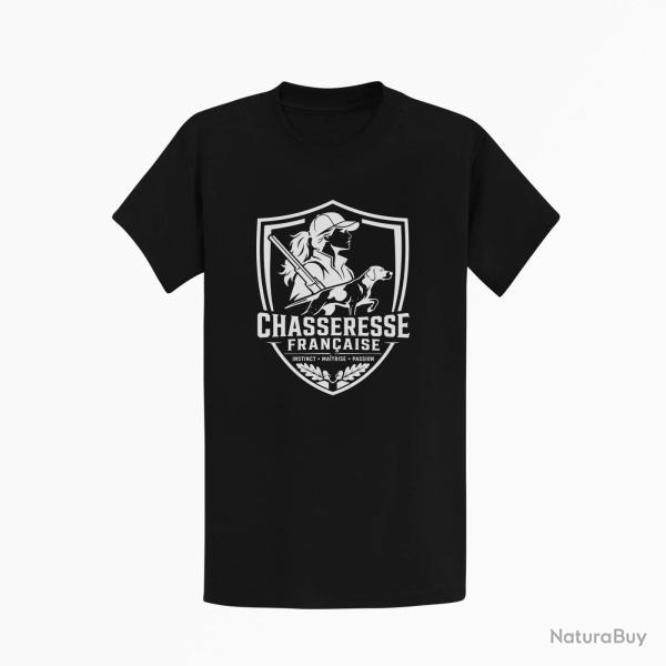 T-shirt Chasse Chasseresse fran?aise Blason Noir