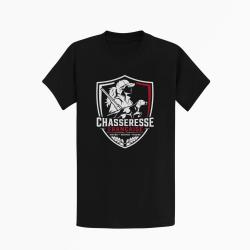 T-shirt Chasse Chasseresse fran?aise Blason Noir / Blanc et rouge