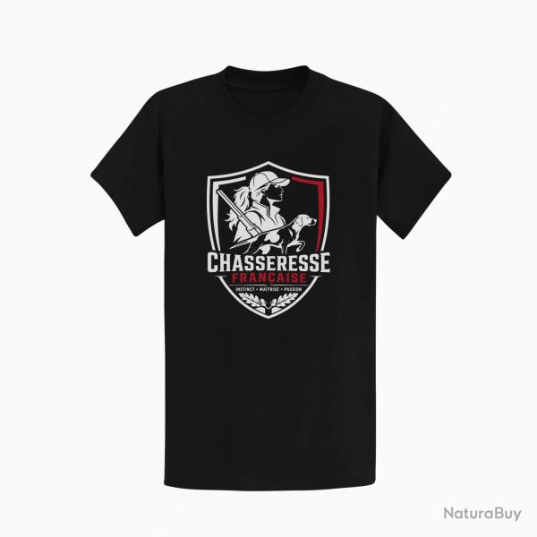 T-shirt Chasse Chasseresse fran?aise Blason Noir / Blanc et rouge
