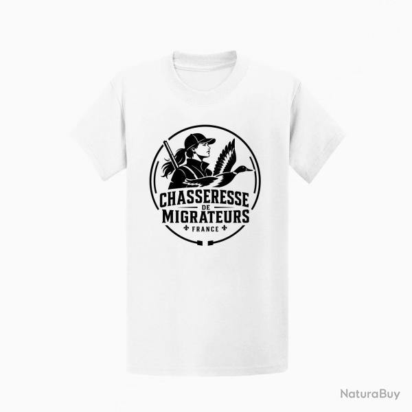 T-shirt Chasse Chasseresse de migrateurs Canard Blanc
