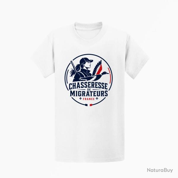 T-shirt Chasse Chasseresse de migrateurs Canard Blanc / Tricolore