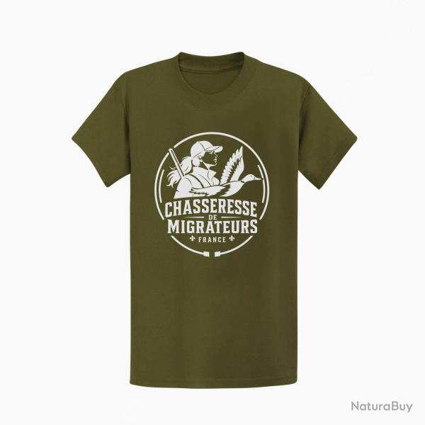 T-shirt Chasse Chasseresse de migrateurs Canard Kaki / Blanc