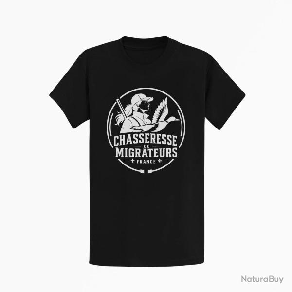 T-shirt Chasse Chasseresse de migrateurs Canard Noir