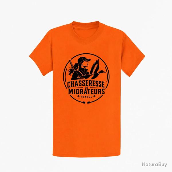 T-shirt Chasse Chasseresse de migrateurs Canard Orange