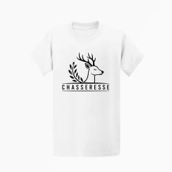 T-shirt Chasse Chasseresse Cerf et laurier Blanc