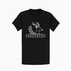 T-shirt Chasse Chasseresse Cerf et laurier Noir