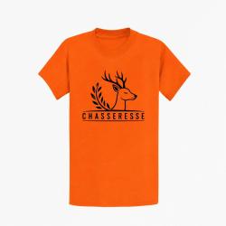 T-shirt Chasse Chasseresse Cerf et laurier Orange