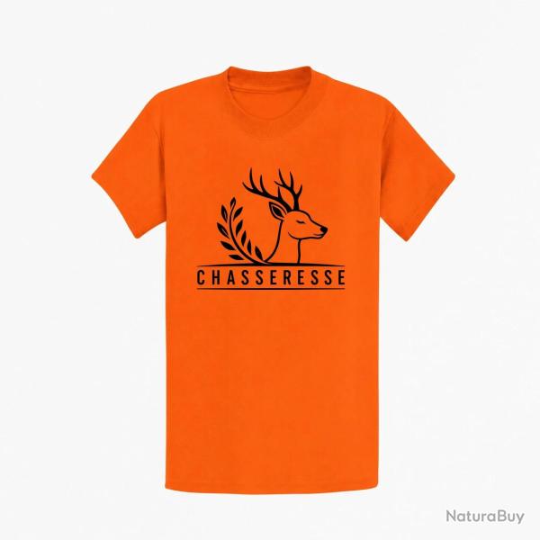 T-shirt Chasse Chasseresse Cerf et laurier Orange