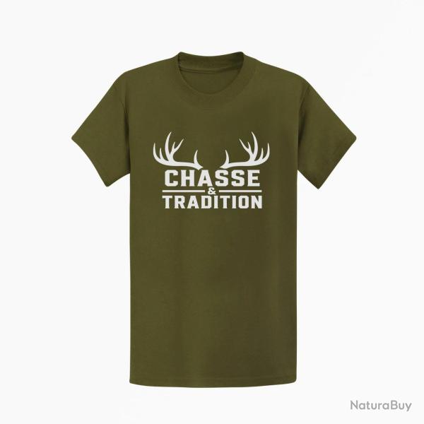 T-shirt Chasse Chasse et tradition Panache Kaki / Blanc