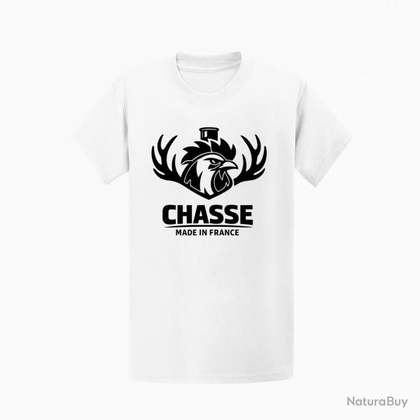 T-shirt Chasse Chasse fran?aise Cerf tricolore Blanc