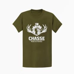 T-shirt Chasse Chasse fran?aise Cerf tricolore Kaki / Blanc
