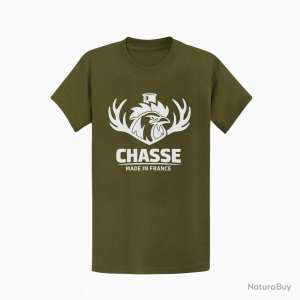 T-shirt Chasse Chasse fran?aise Cerf tricolore Kaki / Blanc