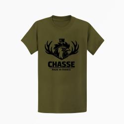 T-shirt Chasse Chasse fran?aise Cerf tricolore Kaki / Noir