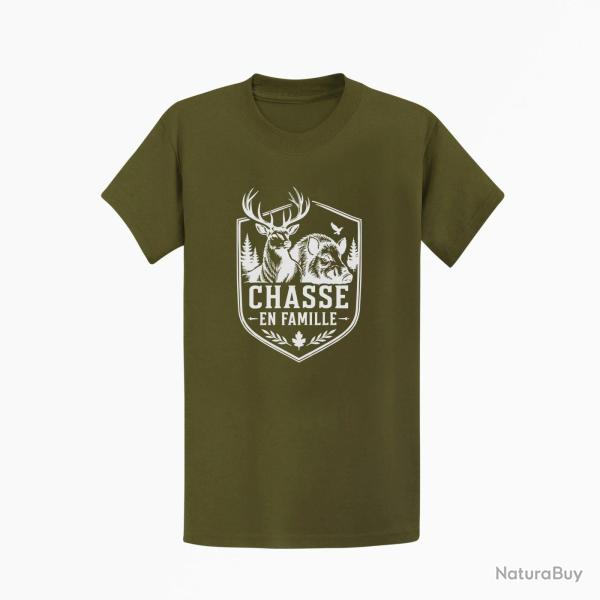 T-shirt Chasse Chasse en famille Grand gibier Kaki / Blanc