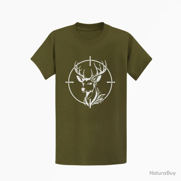 T-shirt Chasse Cerf floral Dans la mire Kaki / Blanc