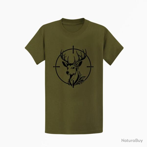 T-shirt Chasse Cerf floral Dans la mire Kaki / Noir