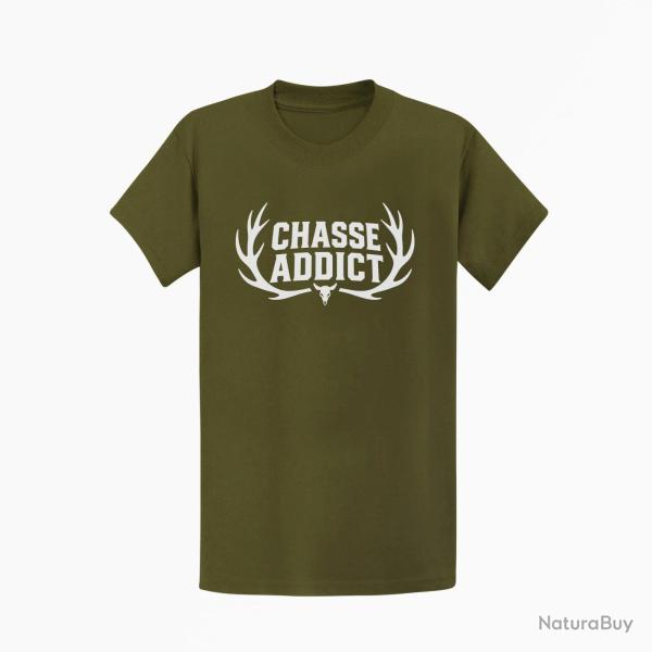 T-shirt Chasse Chasse addict Panache orange Kaki / Blanc