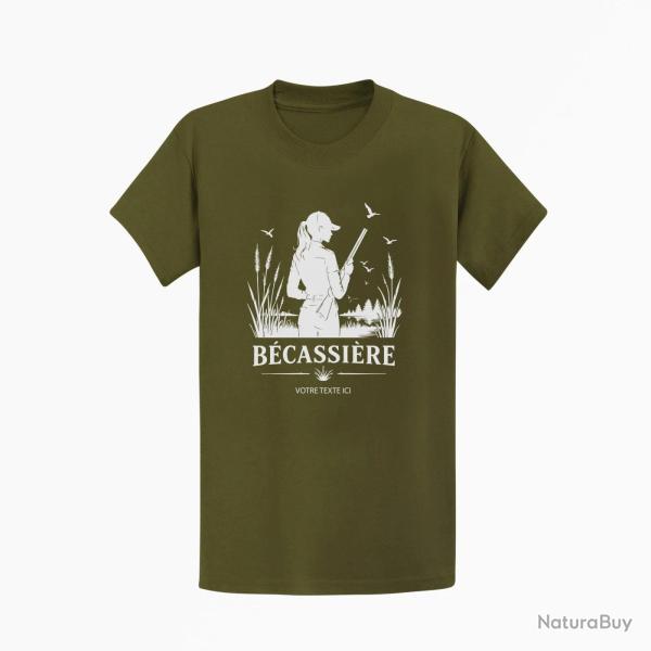 T-shirt Chasse B?cassi?re des marais Personnalisable Kaki / Blanc