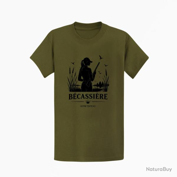 T-shirt Chasse B?cassi?re des marais Personnalisable Kaki / Noir