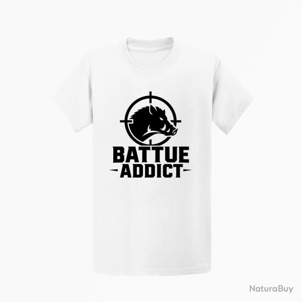 T-shirt Chasse Battue addict Sanglier cibl? Blanc