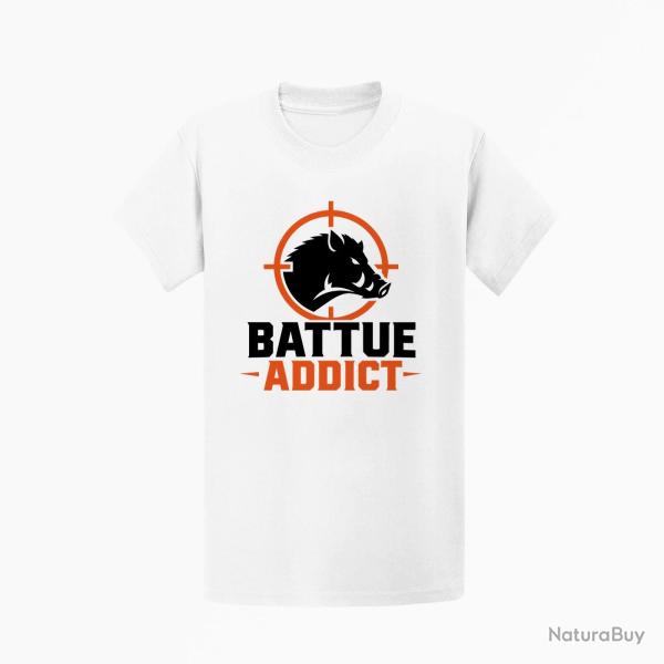 T-shirt Chasse Battue addict Sanglier cibl? Blanc / Orange