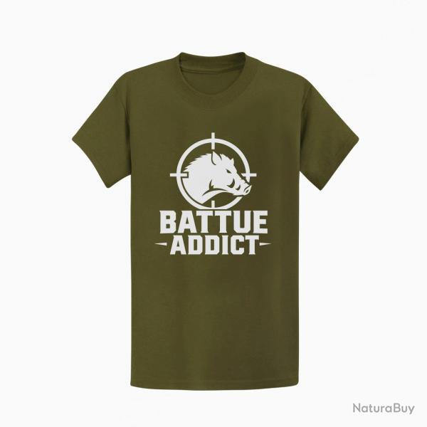 T-shirt Chasse Battue addict Sanglier cibl? Kaki / Blanc