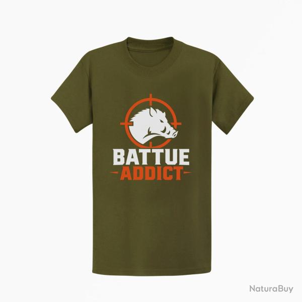T-shirt Chasse Battue addict Sanglier cibl? Kaki / Blanc et orange