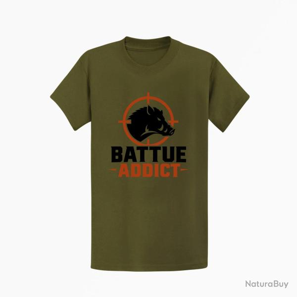 T-shirt Chasse Battue addict Sanglier cibl? Kaki / Noir et orange