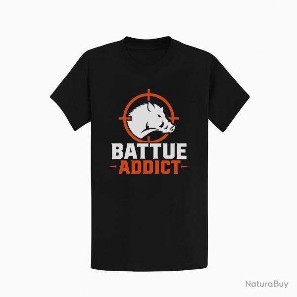 T-shirt Chasse Battue addict Sanglier cibl? Noir / Orange